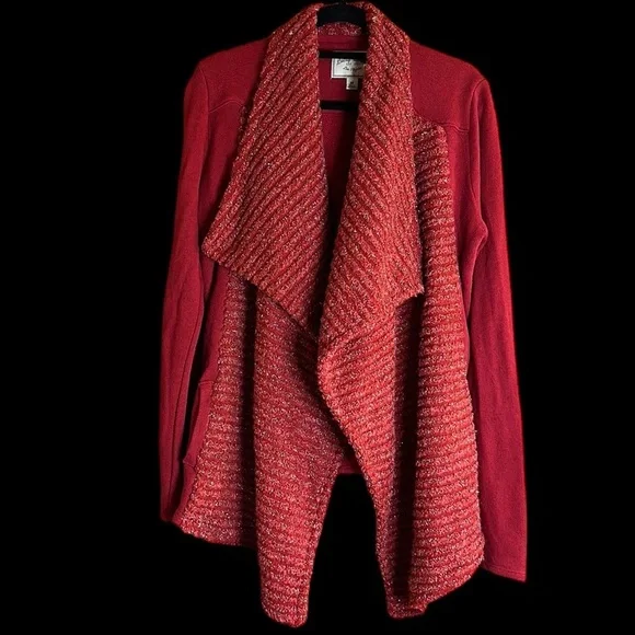 Lucky Brand Cardigan Sweater Medium Red Shimmer Medium - Picture 2 of 8